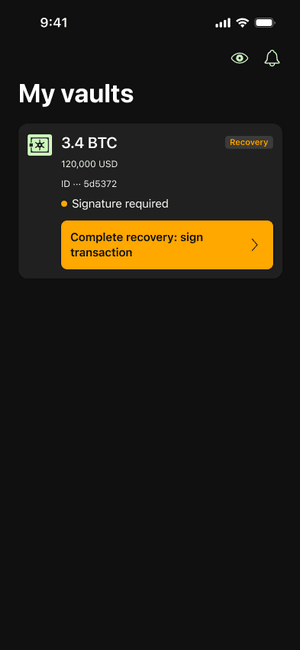 Sign recovery transaction in Debifi app